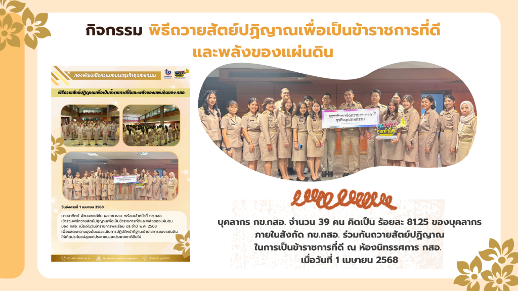 การดำเนินการส่งเสริมองค์กรคุณธรรม จริยธรรม ประจำปี 2568
